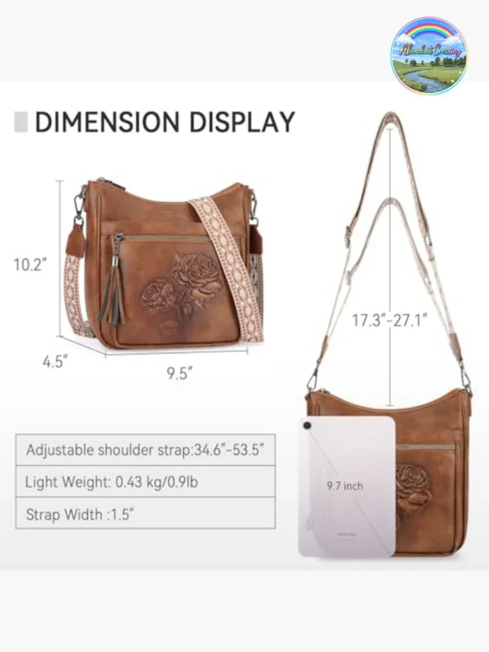 Trendy Vegan Leather Hobo Crossbody Bag with Embossed Floral Rabbit Pattern